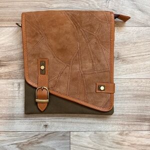 Brown Leather and khaki canvas Bag